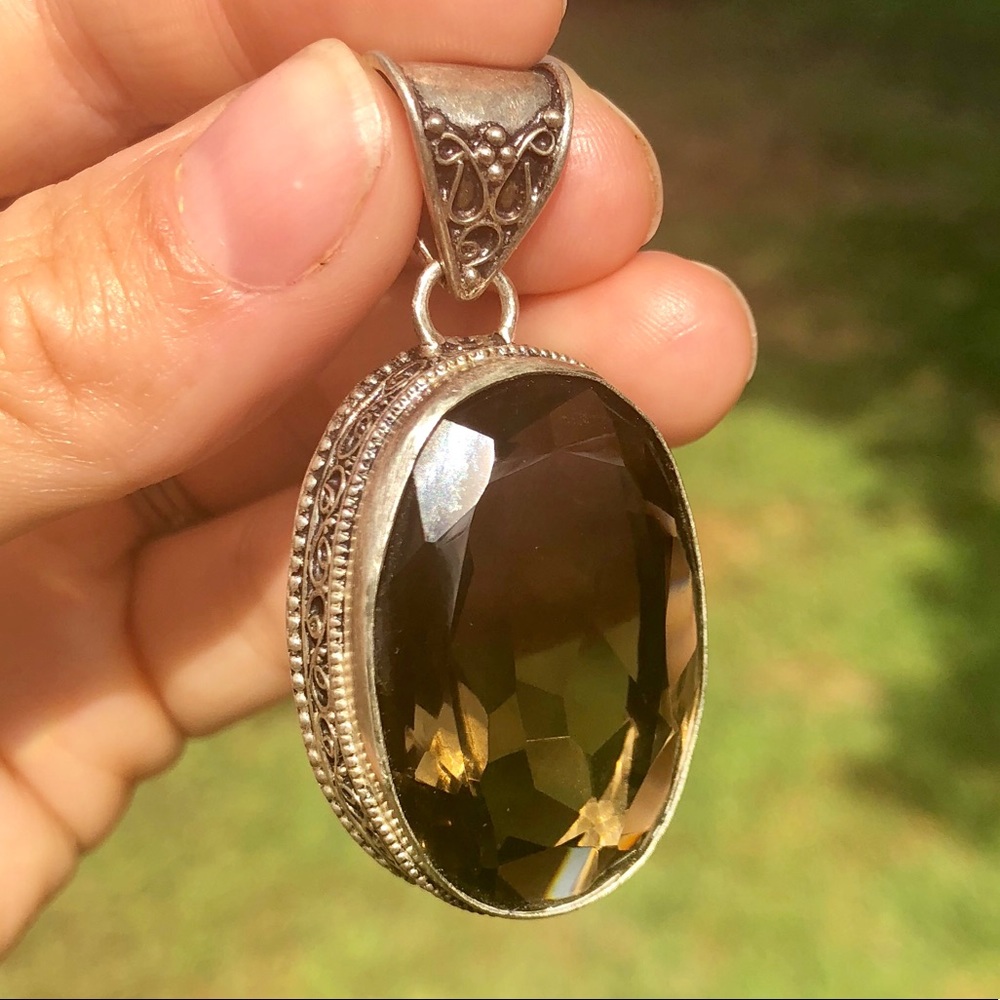Smoky Quartz Vintage Sterling Pendant